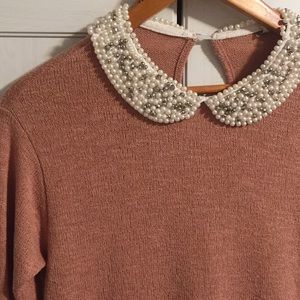 Mauve Pearl Collar Top